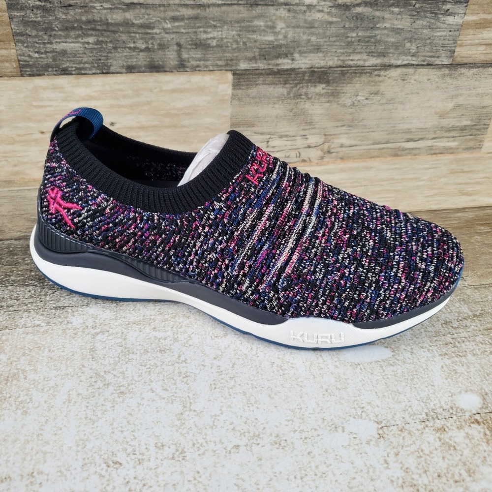 KURU Stride Womens Shoes Sz 6 Walking Jet Black Confetti Knit‎ Slip On Sneakers